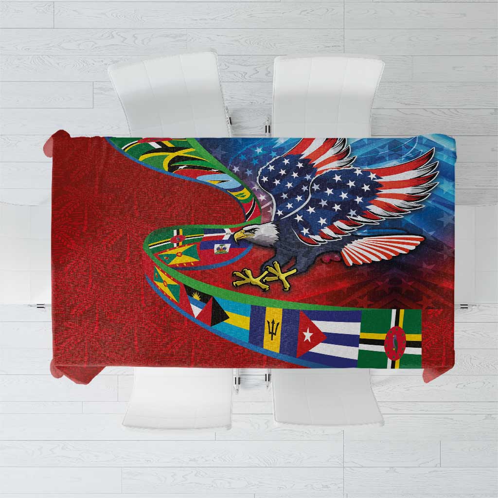 Caribbean-American Heritage Month Tablecloth National Flags Ribbon Wave Style with US Flag Eagle - Wonder Print Shop