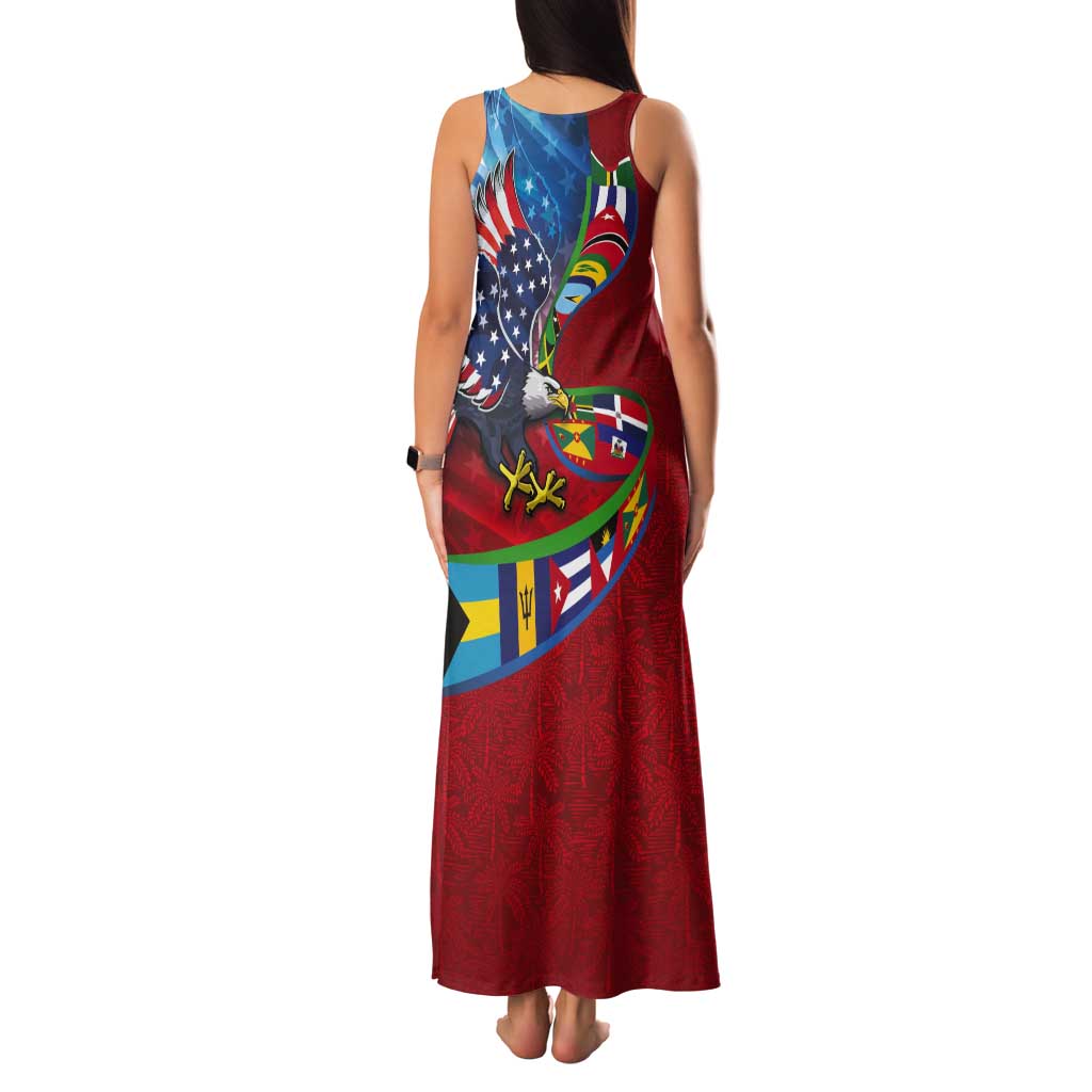 Caribbean-American Heritage Month Tank Maxi Dress National Flags Ribbon Wave Style with US Flag Eagle - Wonder Print Shop
