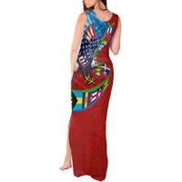 Caribbean-American Heritage Month Tank Maxi Dress National Flags Ribbon Wave Style with US Flag Eagle - Wonder Print Shop
