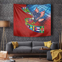 Caribbean-American Heritage Month Tapestry National Flags Ribbon Wave Style with US Flag Eagle - Wonder Print Shop