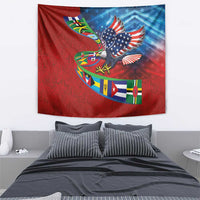 Caribbean-American Heritage Month Tapestry National Flags Ribbon Wave Style with US Flag Eagle - Wonder Print Shop