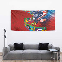 Caribbean-American Heritage Month Tapestry National Flags Ribbon Wave Style with US Flag Eagle - Wonder Print Shop