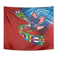 Caribbean-American Heritage Month Tapestry National Flags Ribbon Wave Style with US Flag Eagle - Wonder Print Shop