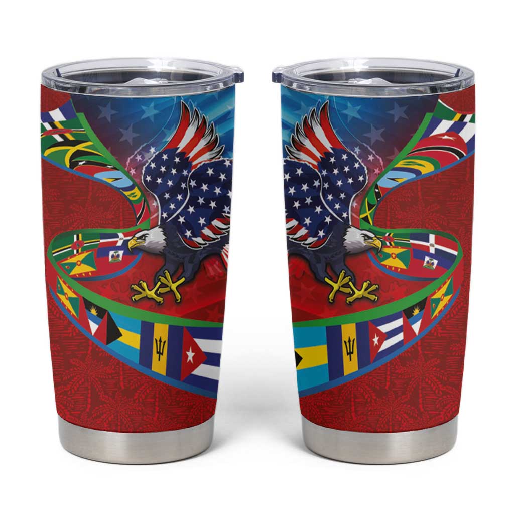 Caribbean-American Heritage Month Tumbler Cup National Flags Ribbon Wave Style with US Flag Eagle - Wonder Print Shop