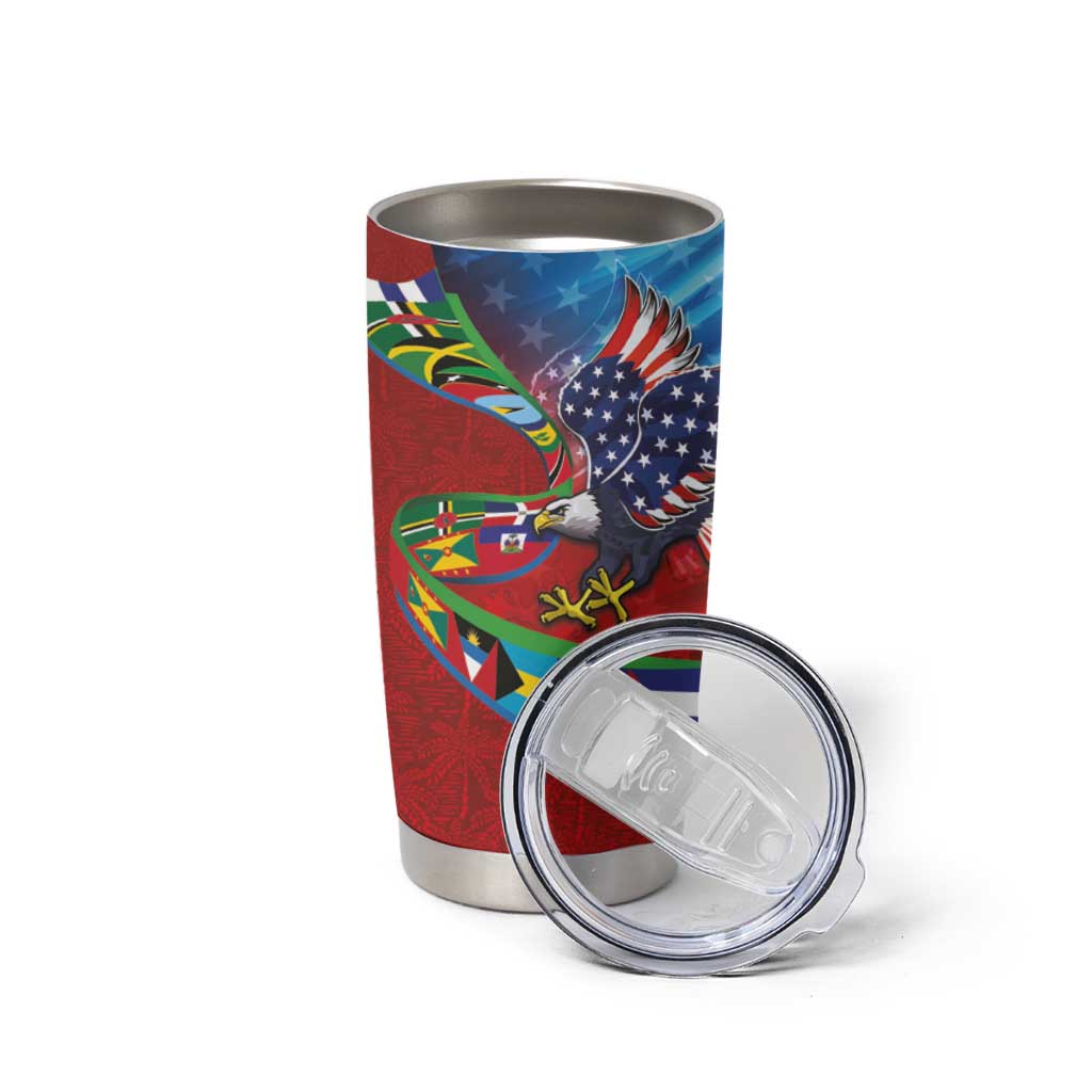 Caribbean-American Heritage Month Tumbler Cup National Flags Ribbon Wave Style with US Flag Eagle - Wonder Print Shop