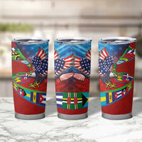 Caribbean-American Heritage Month Tumbler Cup National Flags Ribbon Wave Style with US Flag Eagle - Wonder Print Shop