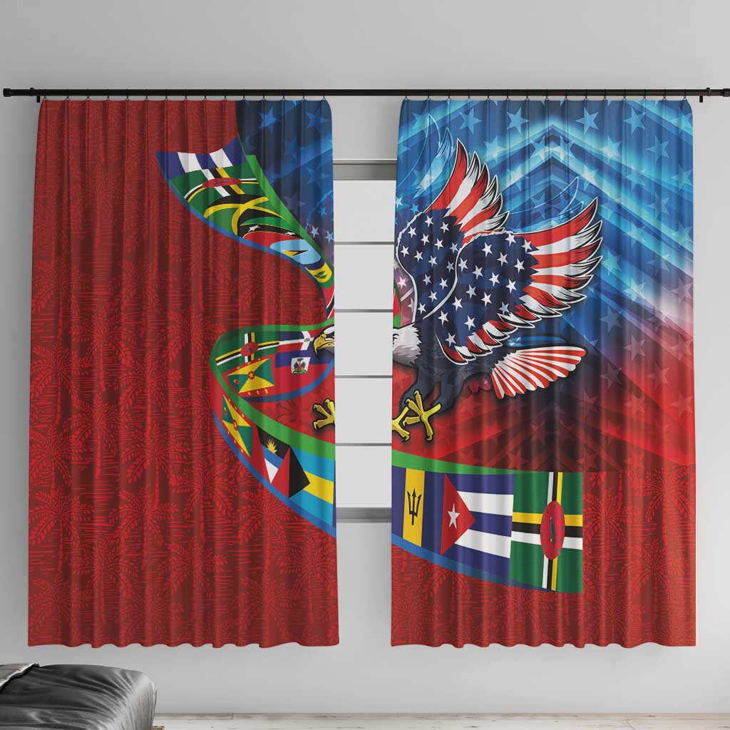 Caribbean-American Heritage Month Window Curtain National Flags Ribbon Wave Style with US Flag Eagle - Wonder Print Shop