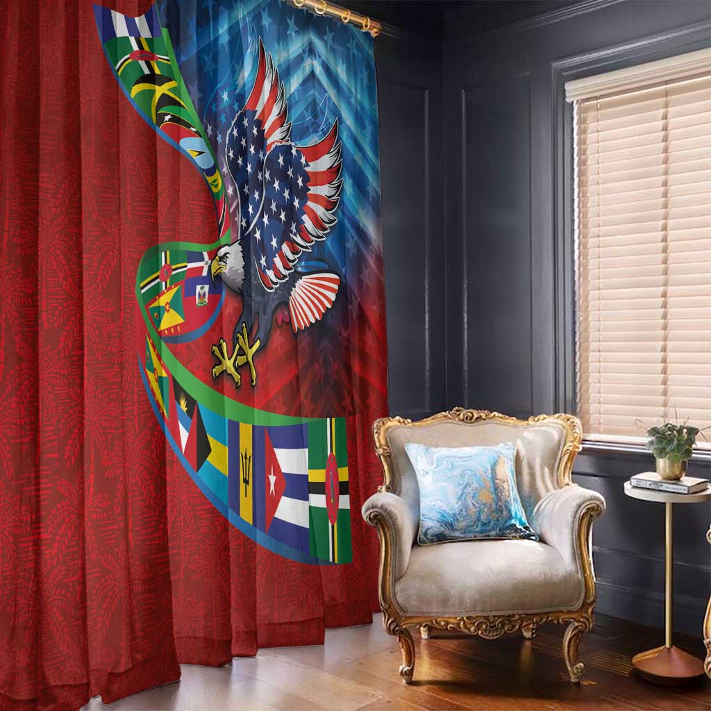 Caribbean-American Heritage Month Window Curtain National Flags Ribbon Wave Style with US Flag Eagle - Wonder Print Shop