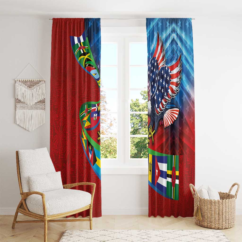 Caribbean-American Heritage Month Window Curtain National Flags Ribbon Wave Style with US Flag Eagle - Wonder Print Shop