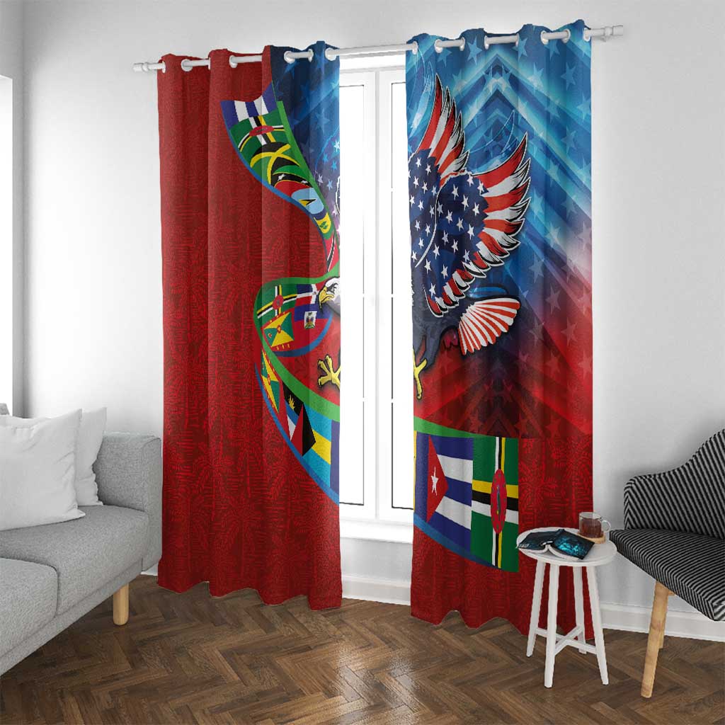 Caribbean-American Heritage Month Window Curtain National Flags Ribbon Wave Style with US Flag Eagle - Wonder Print Shop
