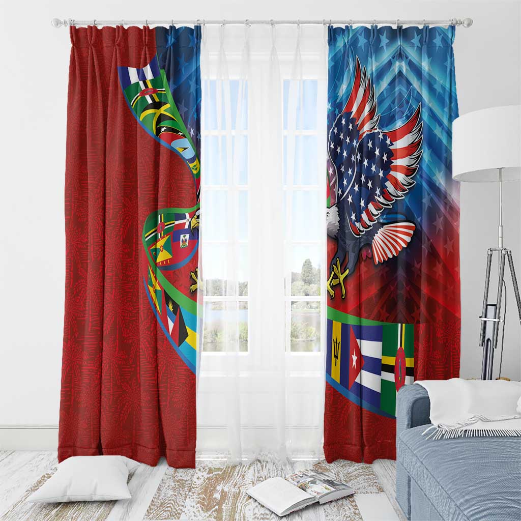 Caribbean-American Heritage Month Window Curtain National Flags Ribbon Wave Style with US Flag Eagle - Wonder Print Shop