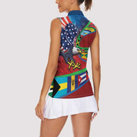 Caribbean-American Heritage Month Women Sleeveless Polo Shirt National Flags Ribbon Wave Style with US Flag Eagle - Wonder Print Shop