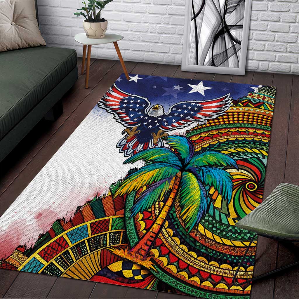 Caribbean American Together Area Rug USA Flag Eagle and Coloful Palm Tree - Wonder Print Shop