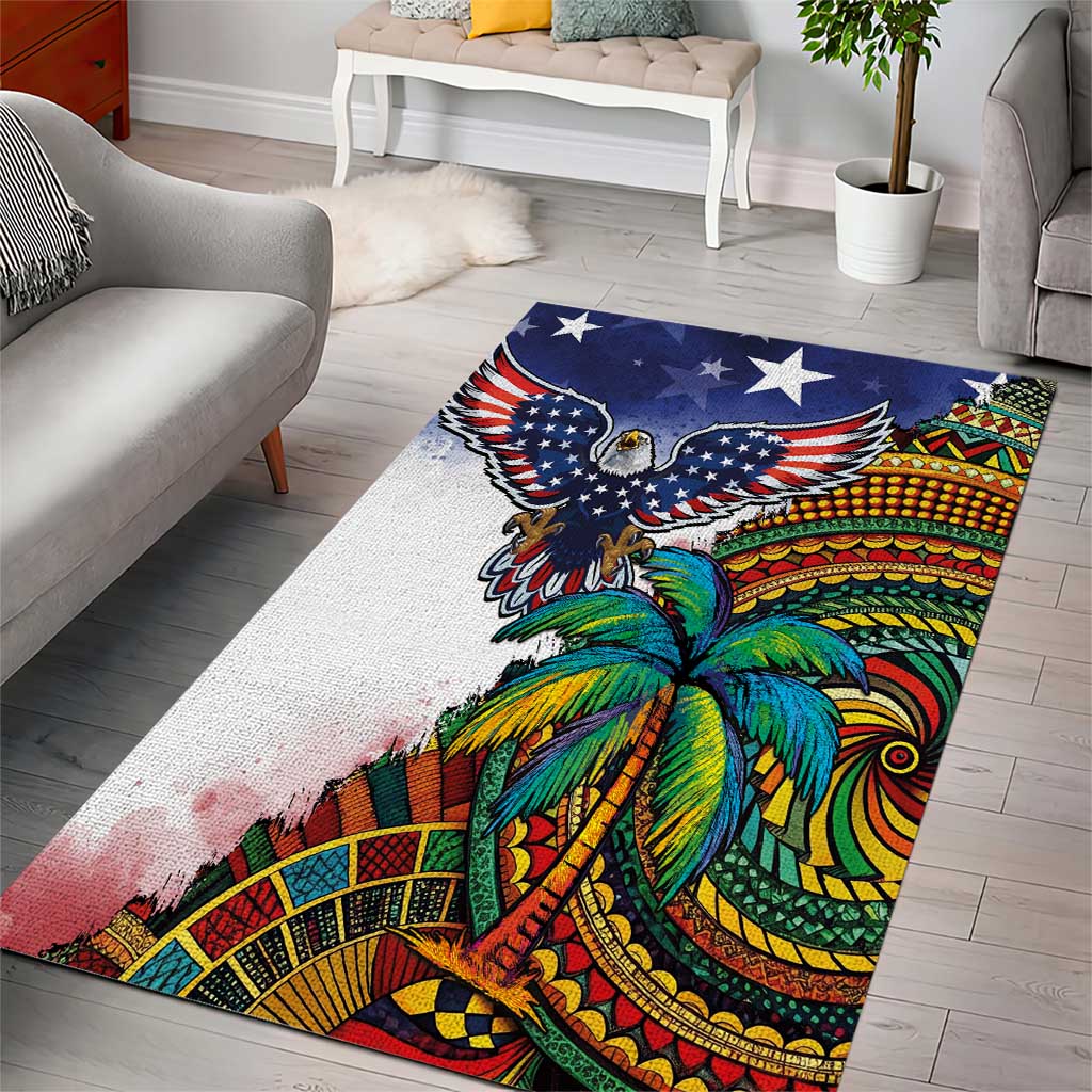 Caribbean American Together Area Rug USA Flag Eagle and Coloful Palm Tree - Wonder Print Shop