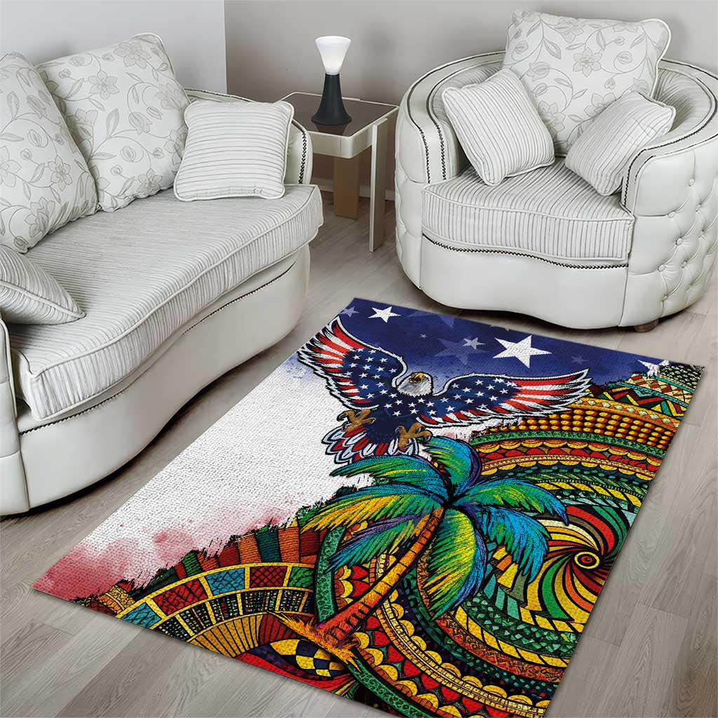 Caribbean American Together Area Rug USA Flag Eagle and Coloful Palm Tree - Wonder Print Shop