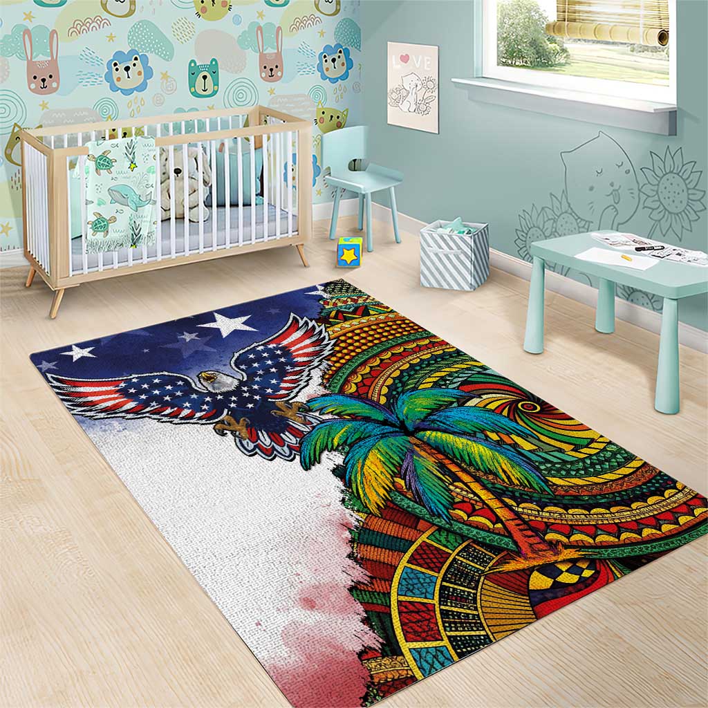 Caribbean American Together Area Rug USA Flag Eagle and Coloful Palm Tree - Wonder Print Shop