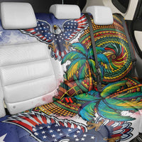 Caribbean American Together Back Car Seat Cover USA Flag Eagle and Coloful Palm Tree - Wonder Print Shop