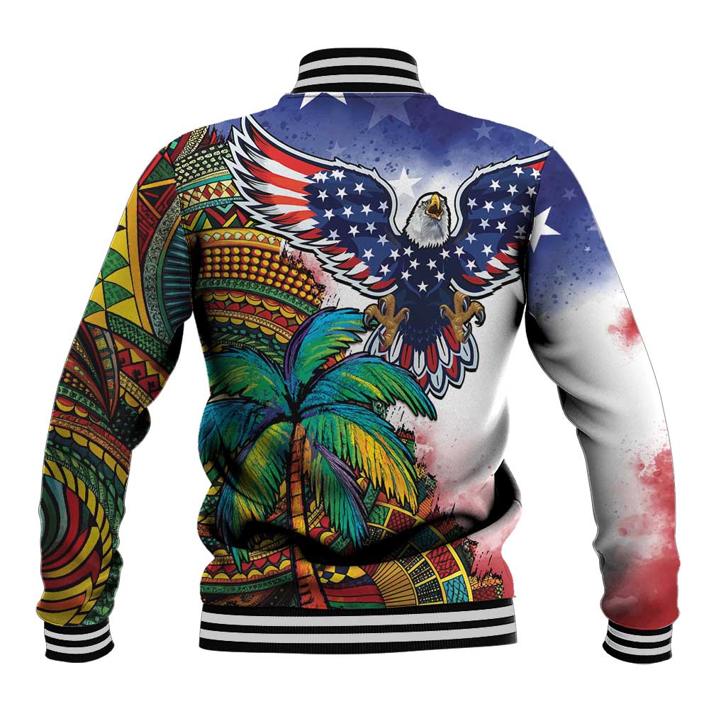 Caribbean American Together Baseball Jacket USA Flag Eagle and Coloful Palm Tree - Wonder Print Shop