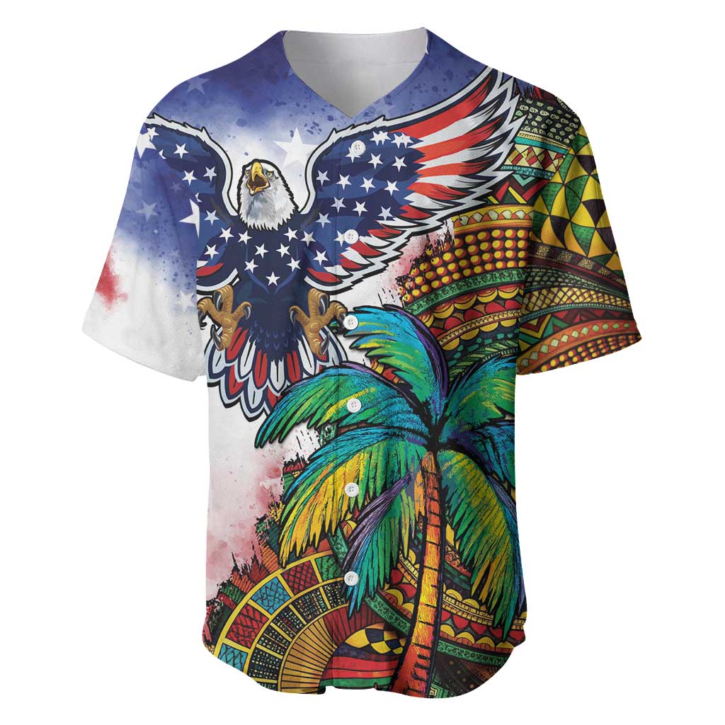Caribbean American Together Baseball Jersey USA Flag Eagle and Coloful Palm Tree - Wonder Print Shop