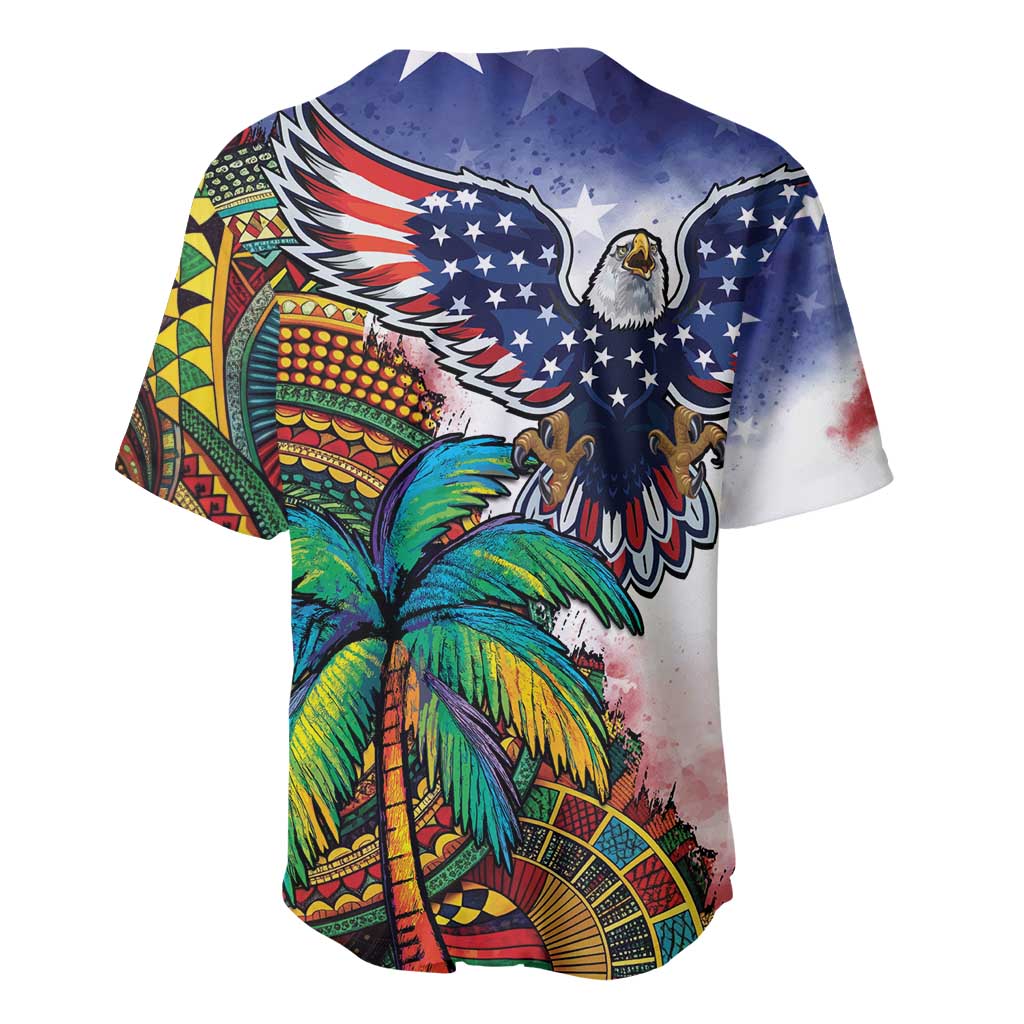 Caribbean American Together Baseball Jersey USA Flag Eagle and Coloful Palm Tree - Wonder Print Shop