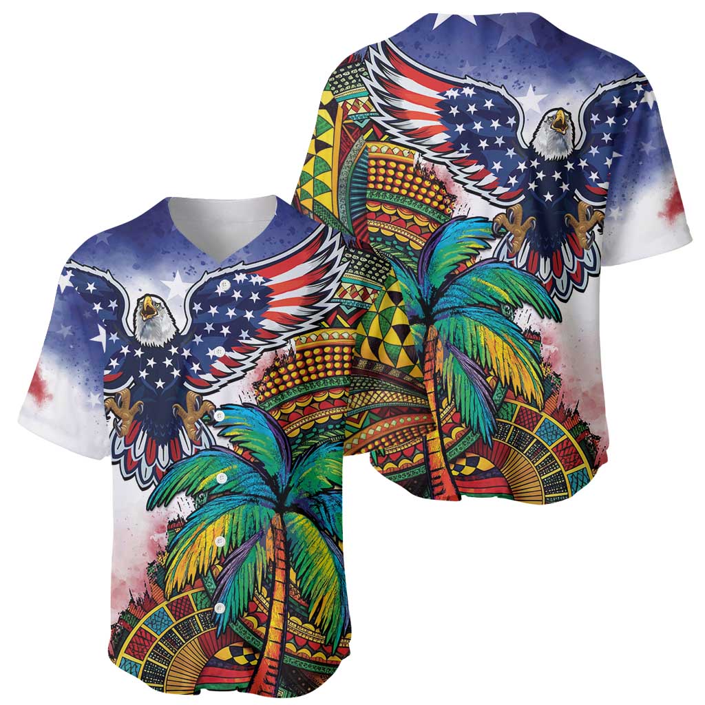 Caribbean American Together Baseball Jersey USA Flag Eagle and Coloful Palm Tree - Wonder Print Shop