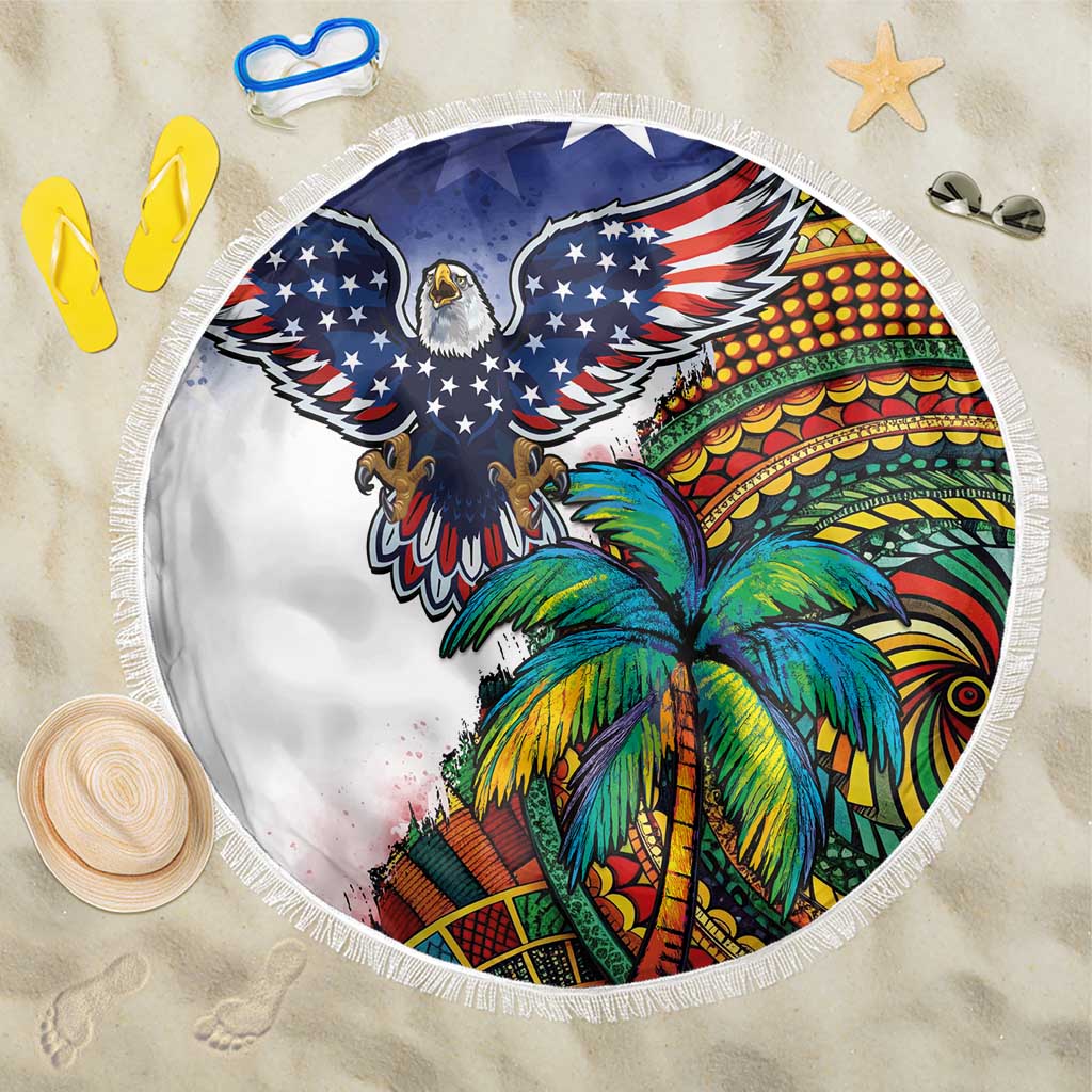 Caribbean American Together Beach Blanket USA Flag Eagle and Coloful Palm Tree - Wonder Print Shop
