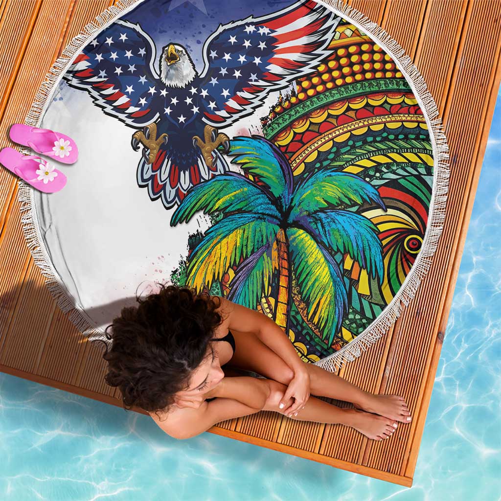 Caribbean American Together Beach Blanket USA Flag Eagle and Coloful Palm Tree - Wonder Print Shop