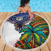 Caribbean American Together Beach Blanket USA Flag Eagle and Coloful Palm Tree - Wonder Print Shop