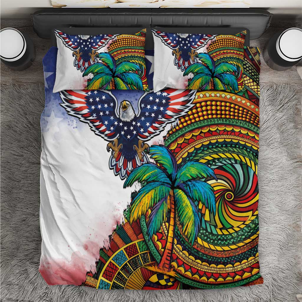 Caribbean American Together Bedding Set USA Flag Eagle and Coloful Palm Tree - Wonder Print Shop
