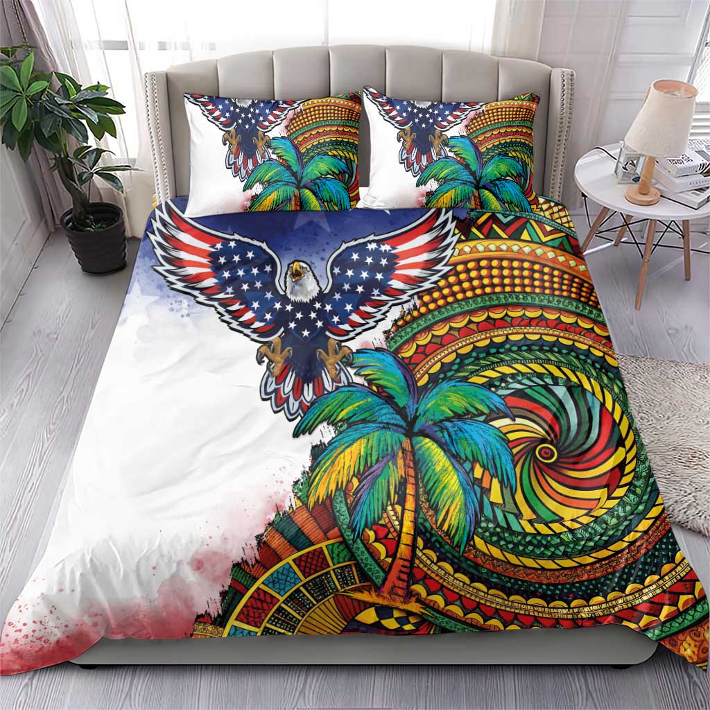 Caribbean American Together Bedding Set USA Flag Eagle and Coloful Palm Tree - Wonder Print Shop