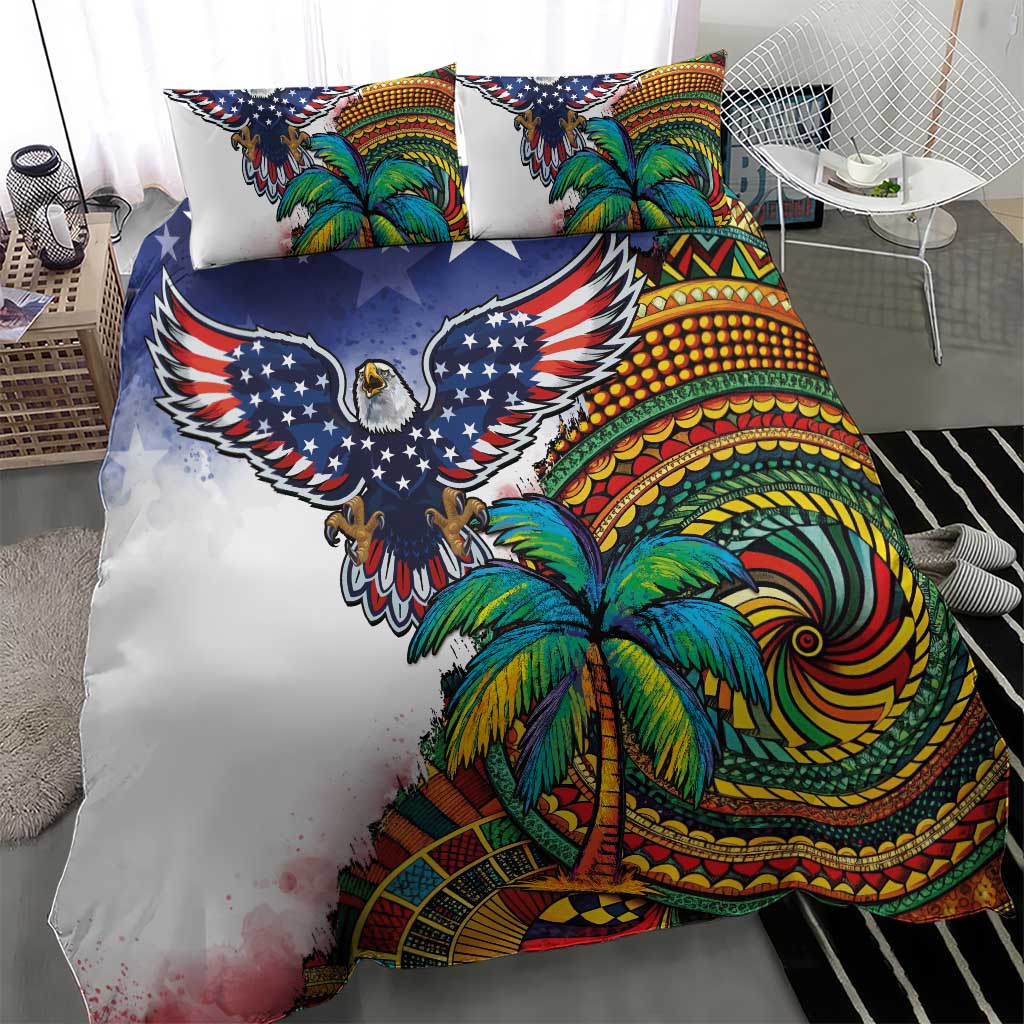 Caribbean American Together Bedding Set USA Flag Eagle and Coloful Palm Tree - Wonder Print Shop
