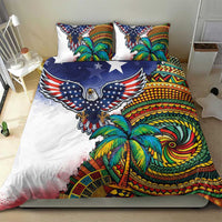 Caribbean American Together Bedding Set USA Flag Eagle and Coloful Palm Tree - Wonder Print Shop