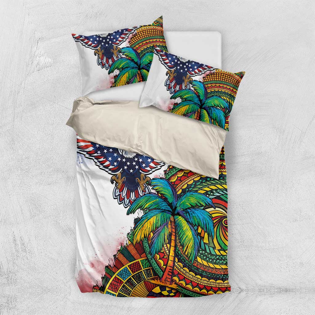 Caribbean American Together Bedding Set USA Flag Eagle and Coloful Palm Tree - Wonder Print Shop