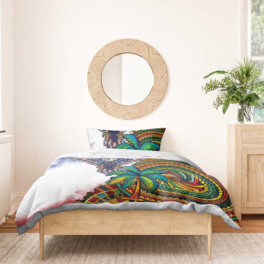 Caribbean American Together Bedding Set USA Flag Eagle and Coloful Palm Tree - Wonder Print Shop