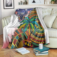 Caribbean American Together Blanket USA Flag Eagle and Coloful Palm Tree - Wonder Print Shop