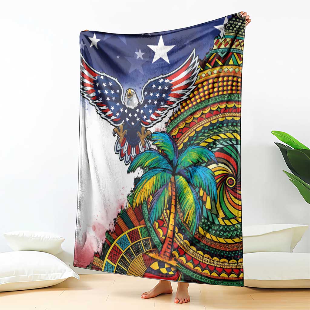 Caribbean American Together Blanket USA Flag Eagle and Coloful Palm Tree - Wonder Print Shop