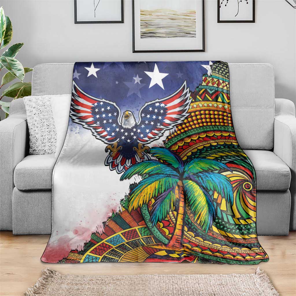 Caribbean American Together Blanket USA Flag Eagle and Coloful Palm Tree - Wonder Print Shop