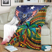 Caribbean American Together Blanket USA Flag Eagle and Coloful Palm Tree - Wonder Print Shop