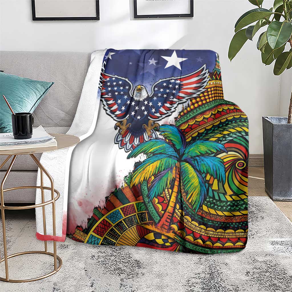 Caribbean American Together Blanket USA Flag Eagle and Coloful Palm Tree - Wonder Print Shop