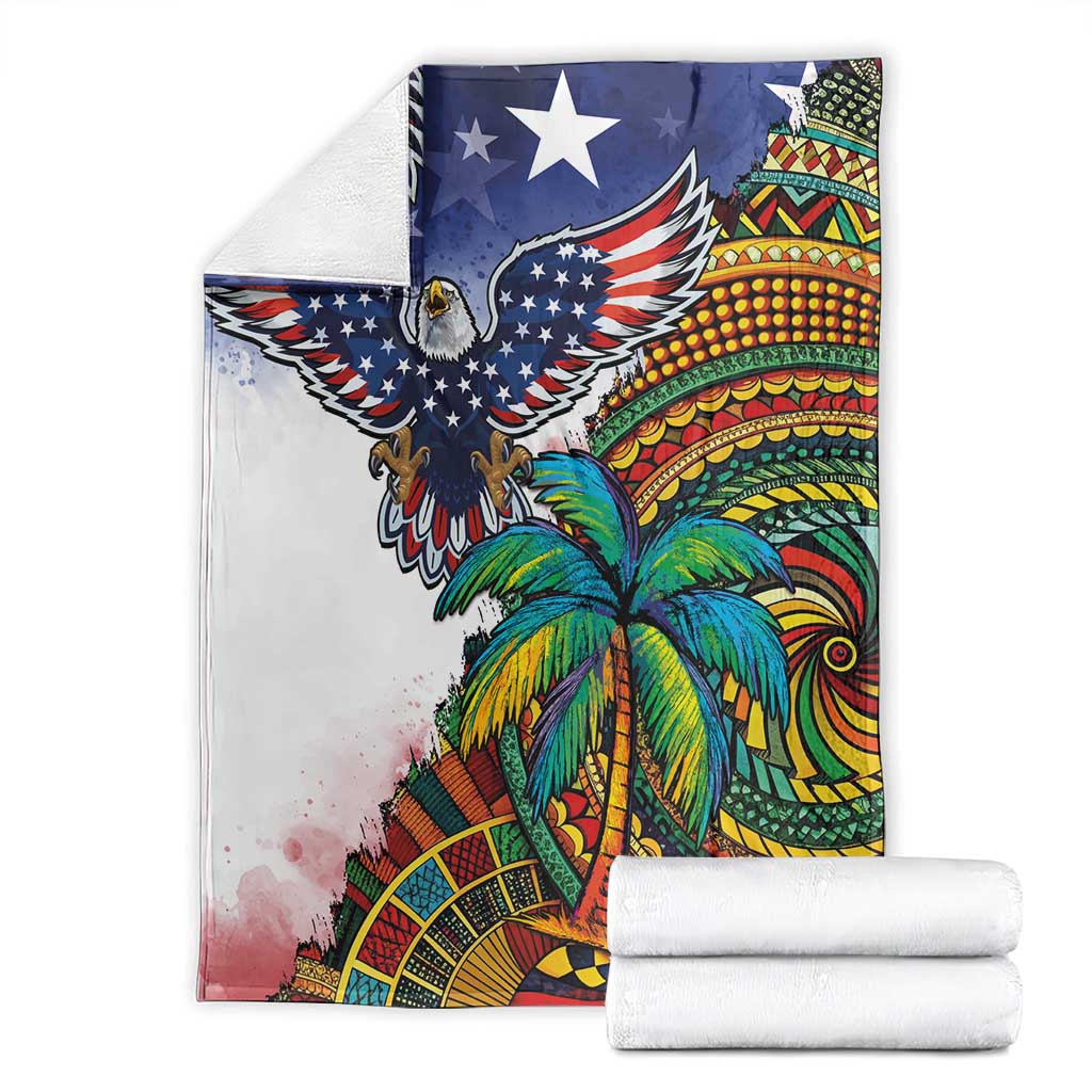 Caribbean American Together Blanket USA Flag Eagle and Coloful Palm Tree - Wonder Print Shop