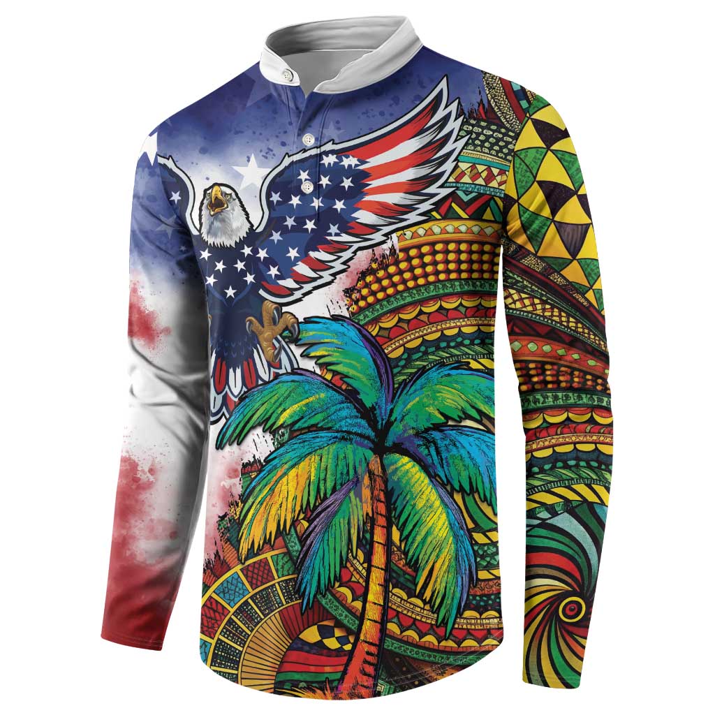 Caribbean American Together Button Sweatshirt USA Flag Eagle and Coloful Palm Tree - Wonder Print Shop