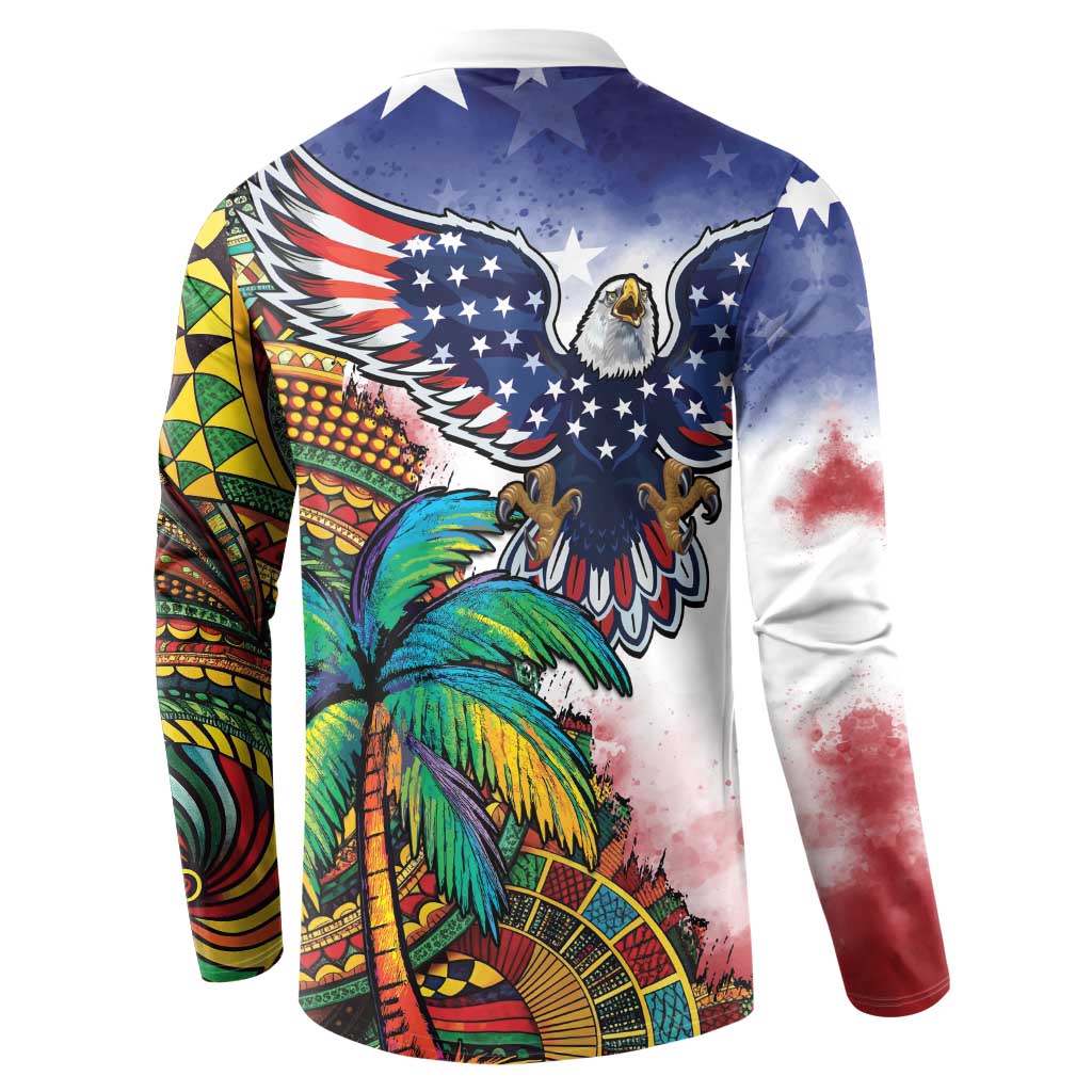 Caribbean American Together Button Sweatshirt USA Flag Eagle and Coloful Palm Tree - Wonder Print Shop