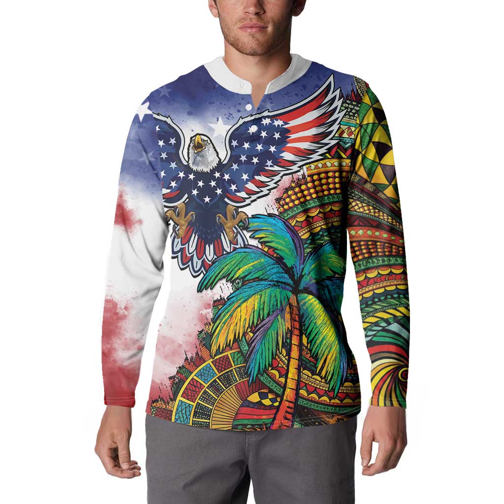 Caribbean American Together Button Sweatshirt USA Flag Eagle and Coloful Palm Tree - Wonder Print Shop