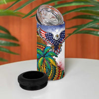 Caribbean American Together 4 in 1 Can Cooler Tumbler USA Flag Eagle and Coloful Palm Tree - Wonder Print Shop