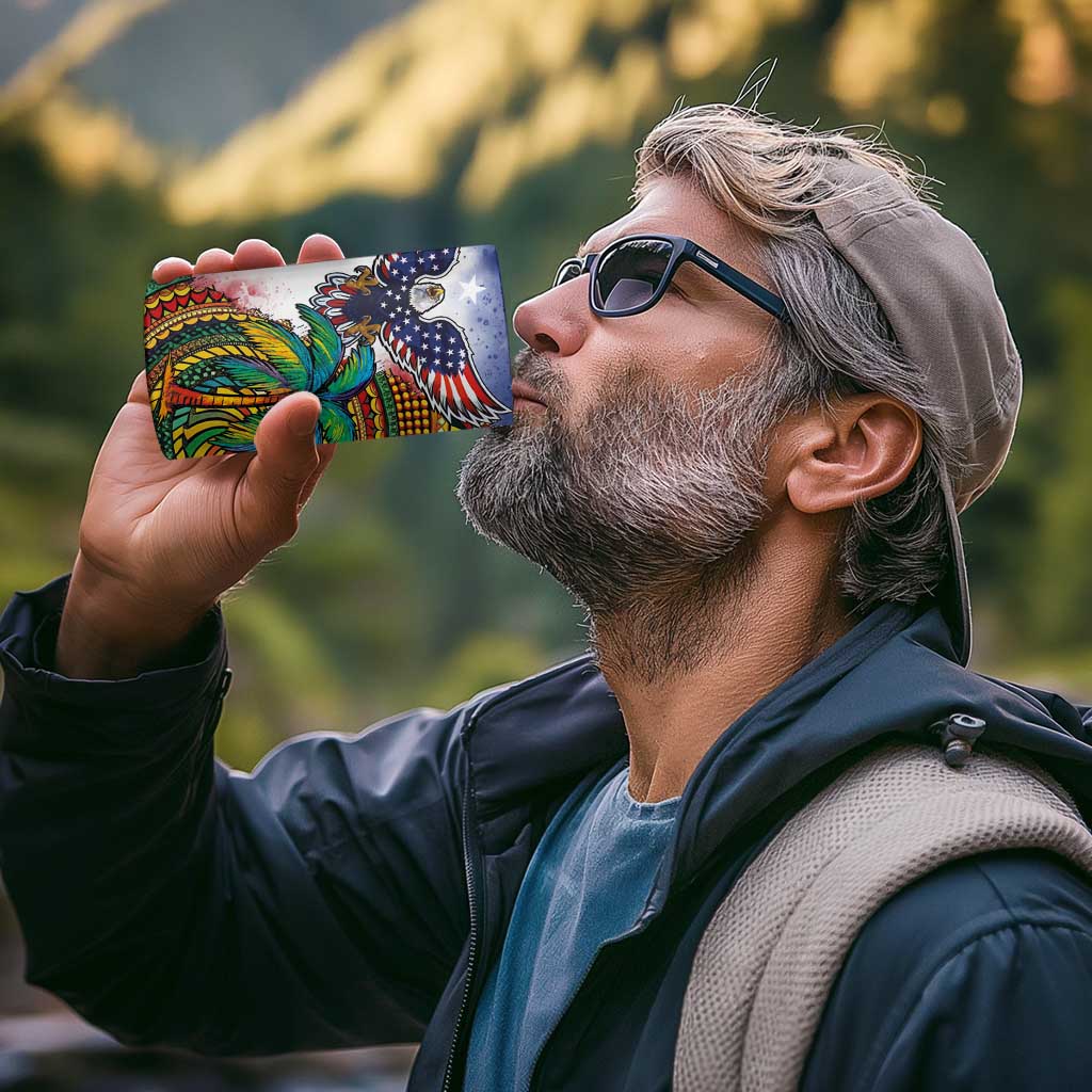 Caribbean American Together 4 in 1 Can Cooler Tumbler USA Flag Eagle and Coloful Palm Tree - Wonder Print Shop