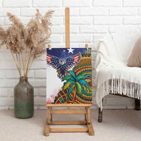 Caribbean American Together Canvas Wall Art USA Flag Eagle and Coloful Palm Tree - Wonder Print Shop