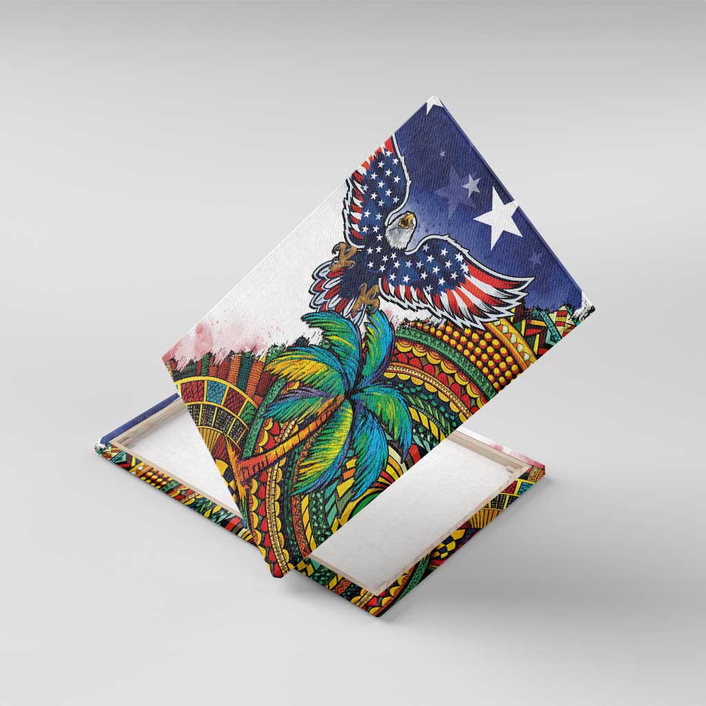 Caribbean American Together Canvas Wall Art USA Flag Eagle and Coloful Palm Tree - Wonder Print Shop