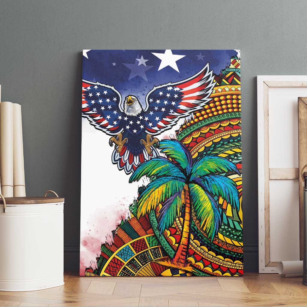 Caribbean American Together Canvas Wall Art USA Flag Eagle and Coloful Palm Tree - Wonder Print Shop