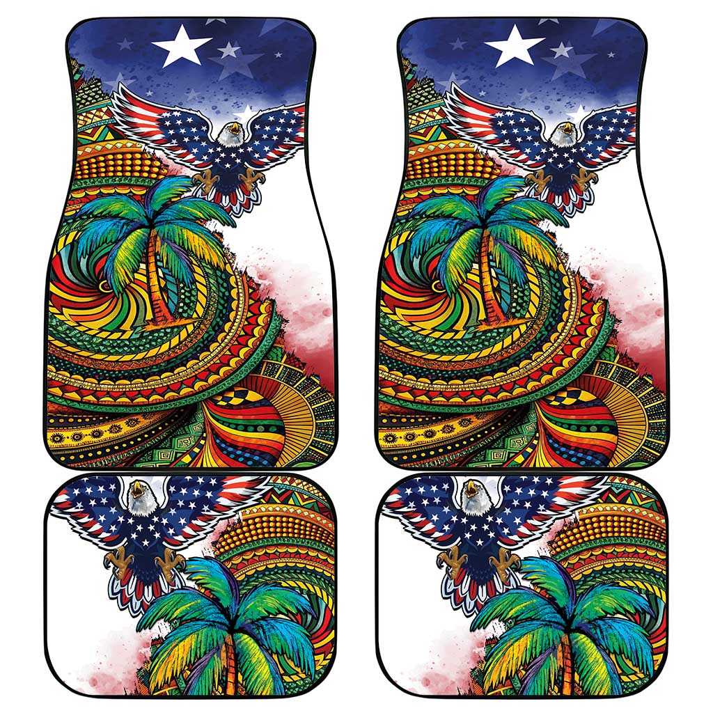 Caribbean American Together Car Mats USA Flag Eagle and Coloful Palm Tree - Wonder Print Shop