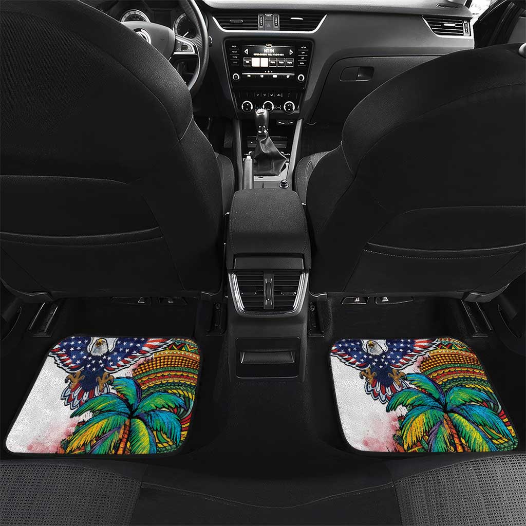 Caribbean American Together Car Mats USA Flag Eagle and Coloful Palm Tree - Wonder Print Shop
